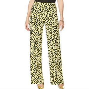 IMAN Yellow Blue Black Animal Print Wide-Leg Pants Pull On Palazzo Plus 3XT TALL